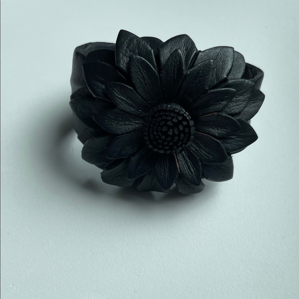 Vintage Black Floral Leather Cuff Bracelet